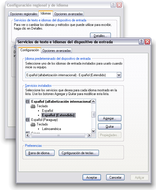 Configuración en el panel